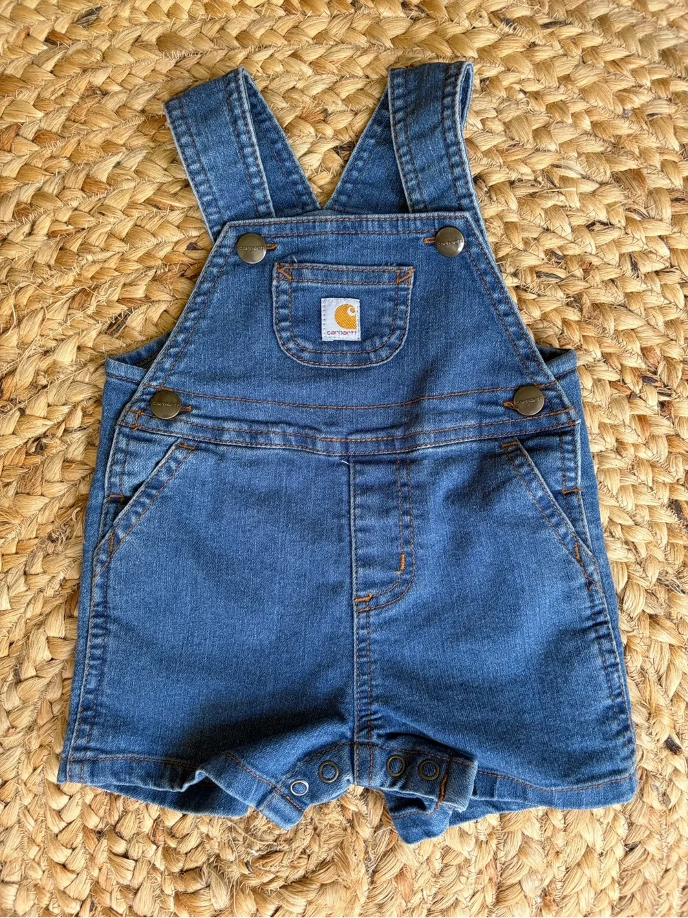 Baby Carhartt Denim Shortall Overalls 9 Month Jean Rugged Bib Short Overall